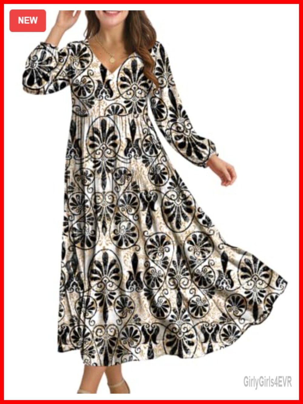Women's Floral Maxi Dress Lantern Sleeve V-Neck Rayon Cotton Belted